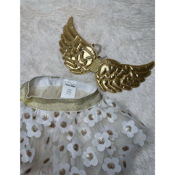 Baby Angel Outfit Gold Wings & Floral Tutu Skirt 0-12M – First Steps - Picture 4 of 4
